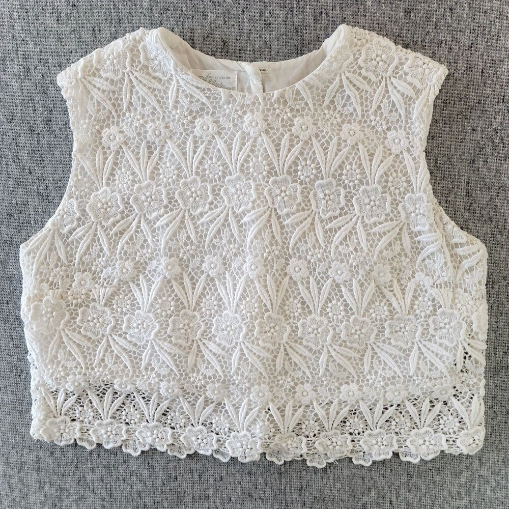 Vintage Adelaar Blouse Womens 18 White Cotton Back Button Lace Mid Century READ